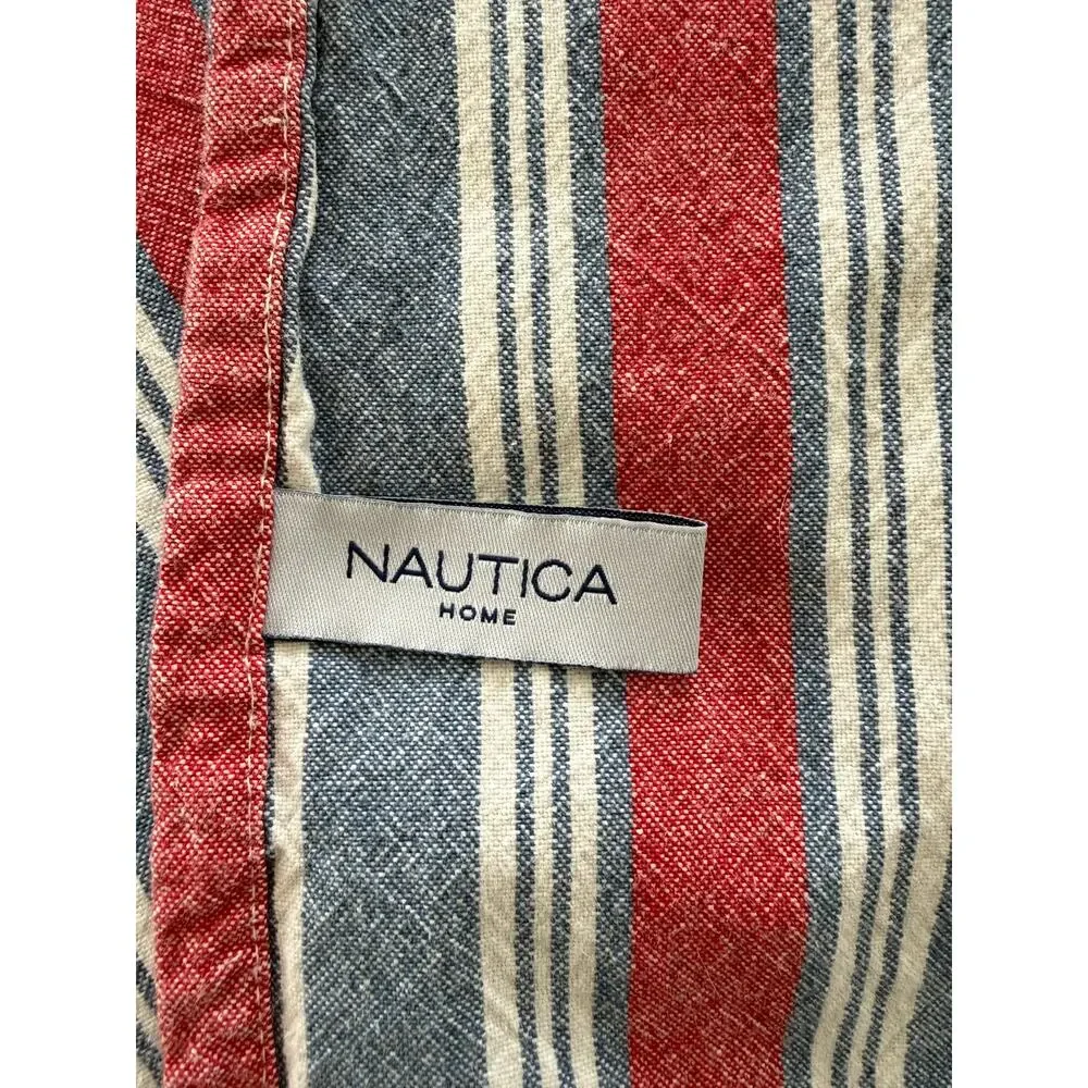 Nautica Home Cotton Beach Throw Blanket Red Blue Stripe Coastal 76x56 Picnic Mat